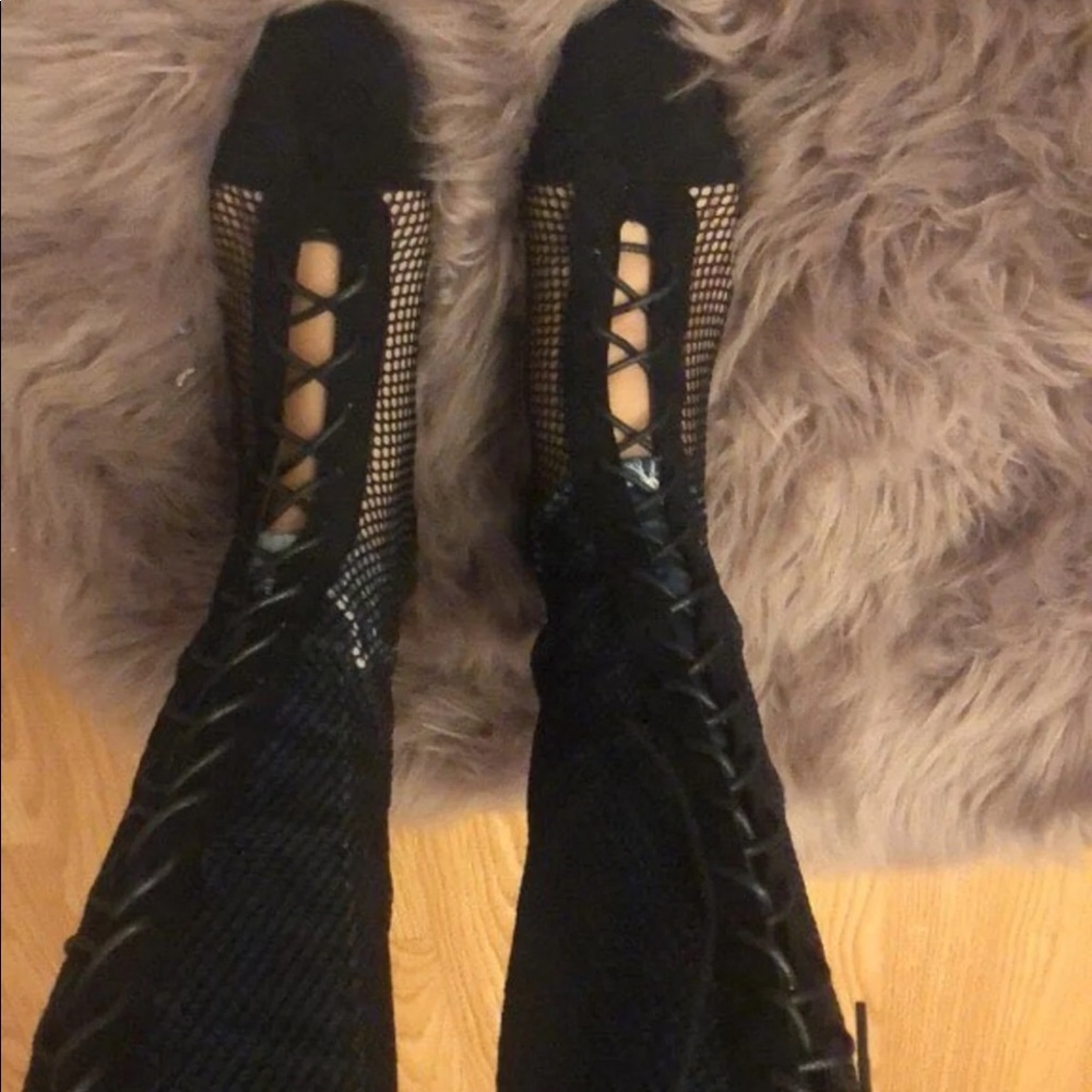 Knee high mesh boots